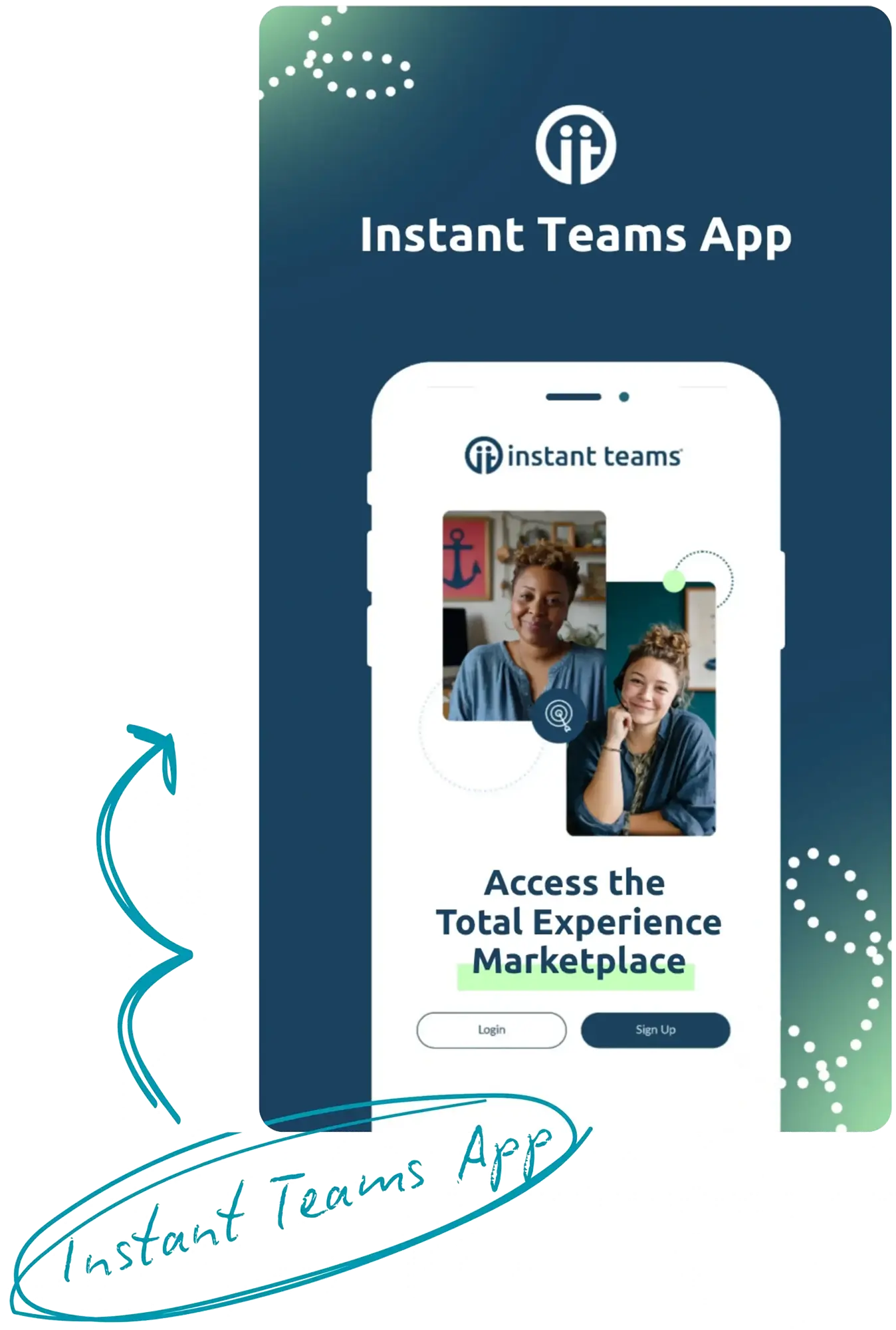 Instant Teams App mobile login screen preview.